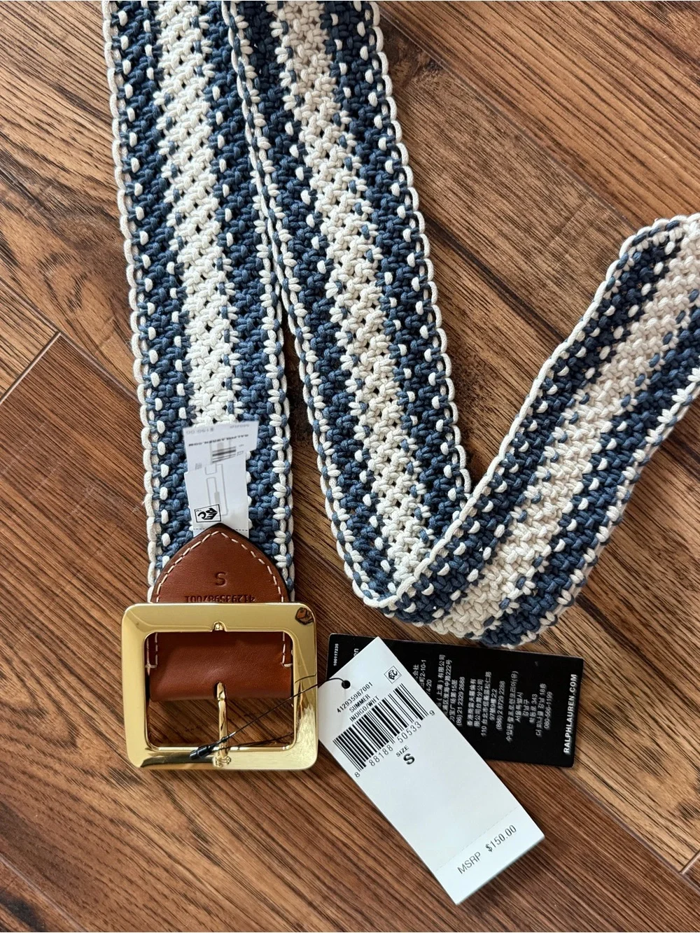 Lauren Ralph Lauren Womens Striped Woven Wide Belt, S